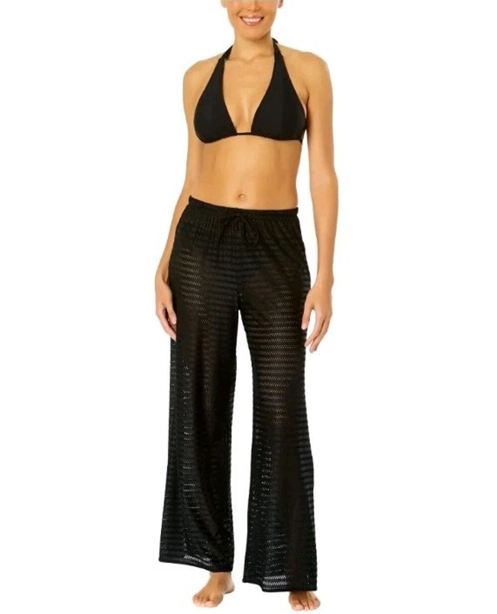 Hurley Sheer Mesh Cover Up Pants Black Wide Leg Resort Beach Size M Swim